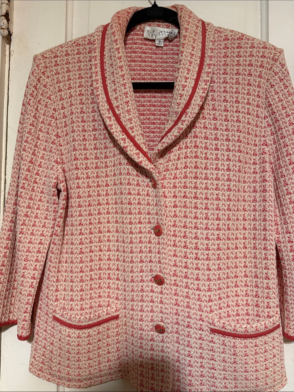 St. John Pink and Cream Tweed Shawl-Collar Blazer